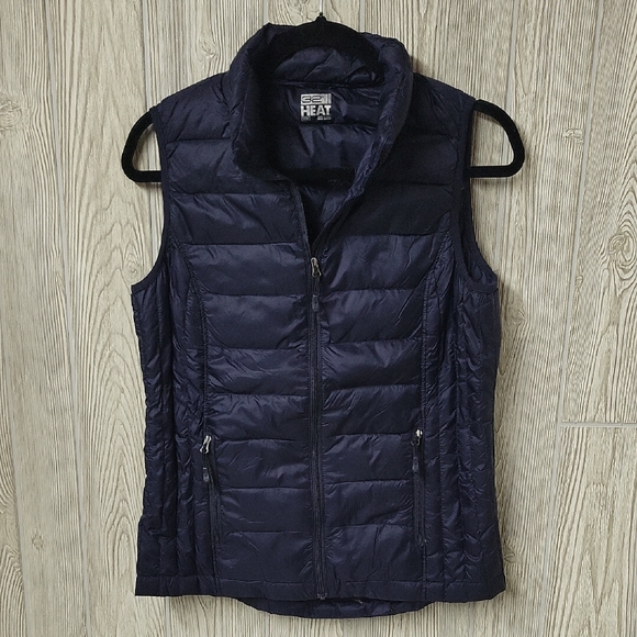 32 Degrees HEAT Down Full Zip Puffer Vest Navy Blue Womens Size Medium - Picture 1 of 8